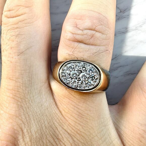 Vintage 14K Gold Diamond Signet Ring Cluster Men’s Biker Signed Sevan Size 10.5 - Picture 3 of 8